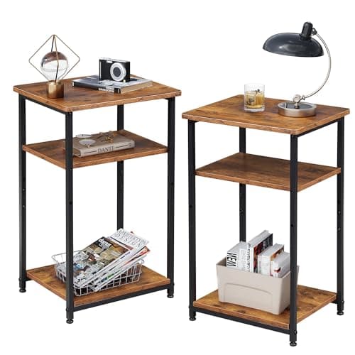WLIVE 3-Tier Black End Table for Living Room, Bedroom, and Home Office — Rustic Brown