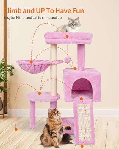 Cute Pink Cat Tree with Scratching Posts & Jump Platform