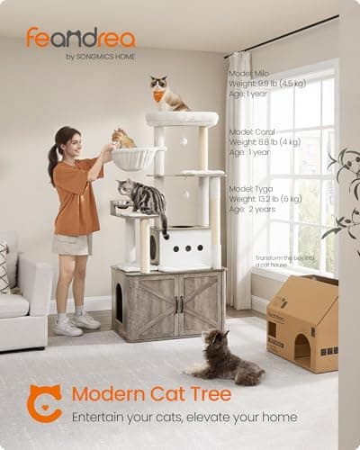 Feandrea Cat Tree with Litter Box Enclosure for Large Cats
