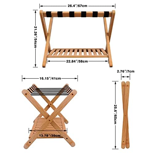SMIBUY Foldable Bamboo Luggage Rack with Storage, Set of 2 (Natural)