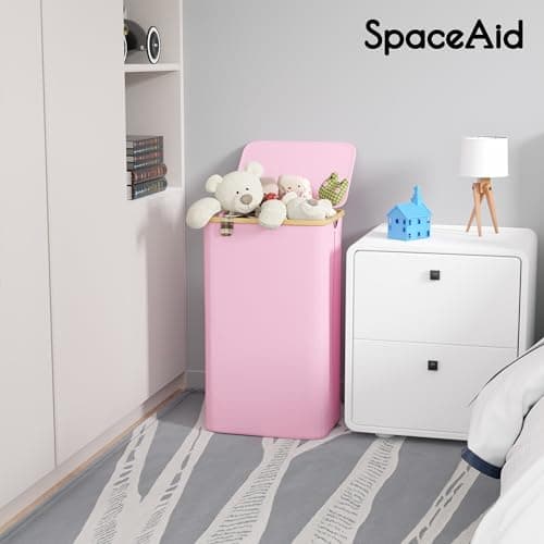 Large Capacity Collapsible Laundry Hamper with Bamboo Handles - Pink