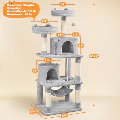 Yaheetech 62.2in Cats' Tree with Platform & Hammock for Indoor Play and Relaxing