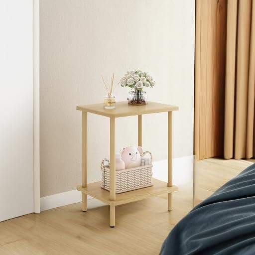 Fixwal Natural Wood End Table, No-Tool Assembly Living Room Nightstand
