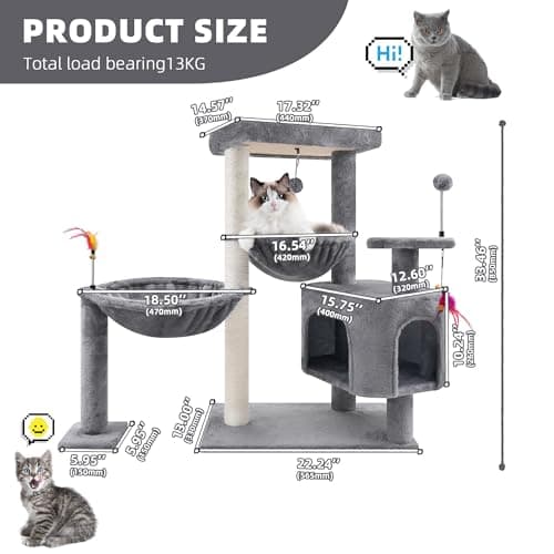 YOUPET Grey 33.46in Multi-Level Cat Tree with Hammocks and Scratching Posts