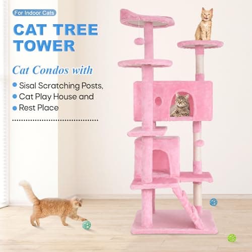 54in Multi-Level Cat Tree with Scratching Post and Cozy Platforms - Space-Saving Indoor Condo for Cats, Pink
