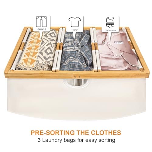 WOWLIVE 180L Extra Large Bamboo Laundry Hamper with Removable Bags, Beige
