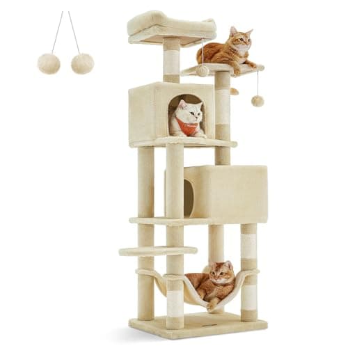 Feandrea 61-Inch Multi-Level Cat Tree with 5 Scratching Posts Light Gray — Beige
