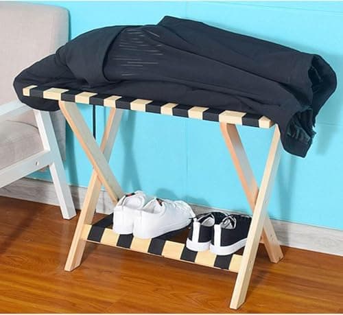 TIST Wood Color Foldable Suitcase Rack - Hotel Guest Room Set of 2