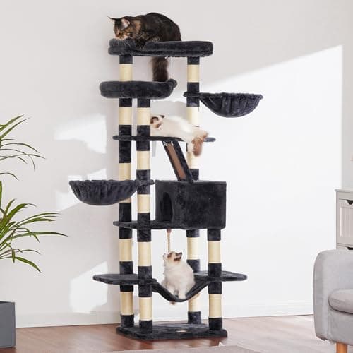 Heybly 68 Inch Multi-Level Cat Tree with Plush Perches and Caves HCT025G