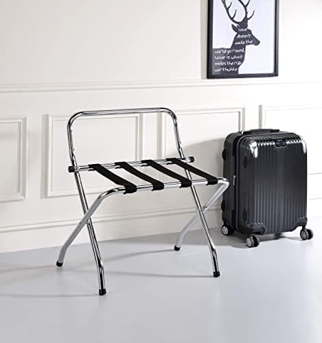 Kings Brand Chrome Black Metal Foldable High Back Luggage Rack