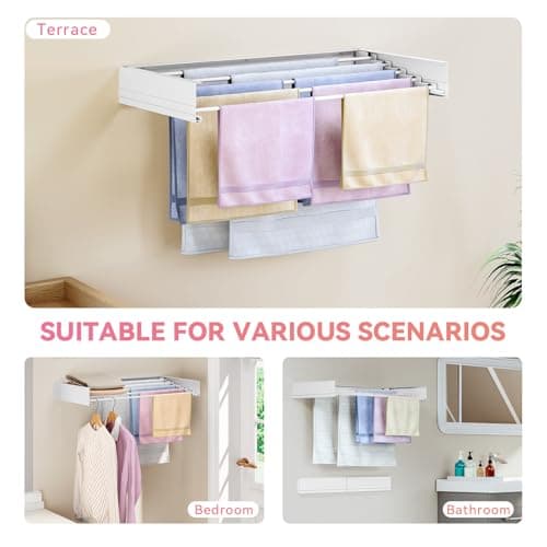 APEXCHASER Foldable Wall Mount Laundry Drying Rack, 31.5 Inch, White