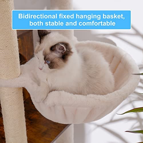 Hey-Brother Rustic Brown Wooden Cat Tree with Scratching Posts & Hammocks MPJ120SR