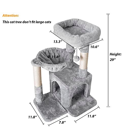 Pesofer Small Cat Tree with Sisal Scratcher and Hammock Light Gray