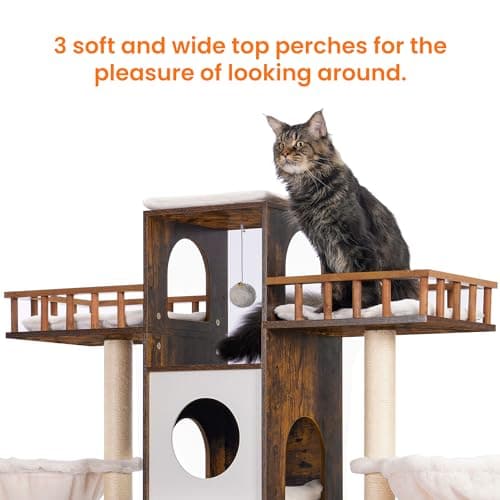 Modern Cat Tree with Litter Box Enclosure and Scratching Posts for Large Cats
