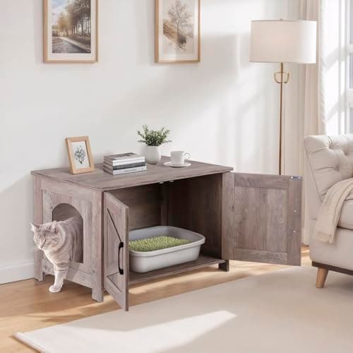 ZENY Cat Litter Box Enclosure, Wooden Divider, Farmhouse Style, Hidden Cabinet