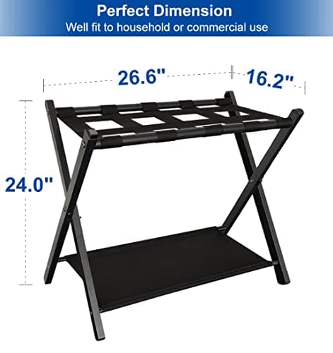 Black Foldable Suitcase Stand with Shelf, Hotel Guest Room Essential, 1 Pack