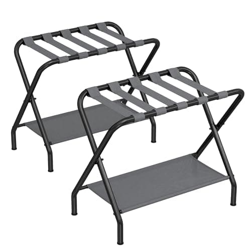 2-Pack Steel Luggage Rack with Fabric Shelf, Holds 110 lb