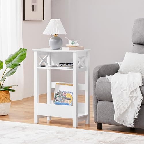 Yaheetech White 3-Tier Slim X-Shaped Storage Table with Magazine Rack, Living Room Office Balcony