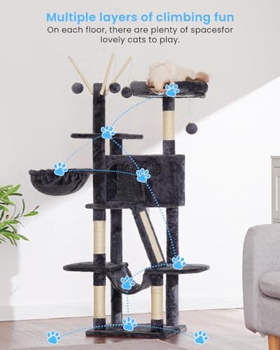 Smoky Gray MPJ019-SG Hey-Brother 53" Cat Tree for Indoor Cats