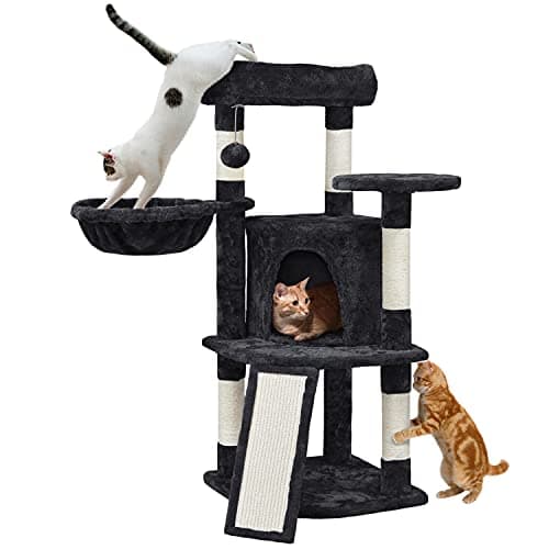 Yaheetech 42in Cat Climbing Tower with Play House & Pink Condo — Black