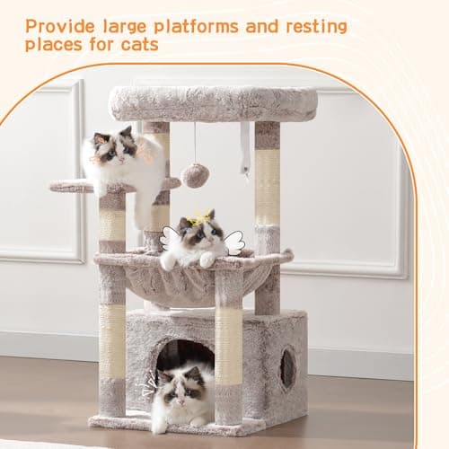 Heybly Cat Tree: Kitten Tower with Soft Basket & Spacious Bed for Indoor Cats