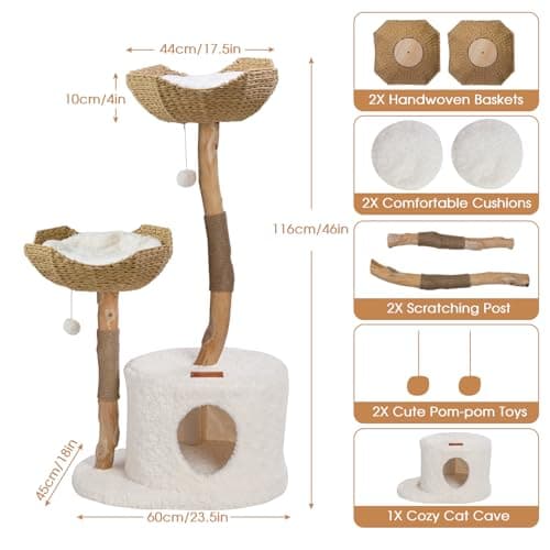 U-Moving 46" Natural Wood Scratching Tree for Large Cats