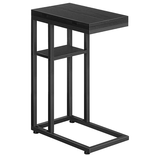 HOOBRO Foldable C-Shaped End Table with Storage, Rustic Brown, BF29SF01 — Black
