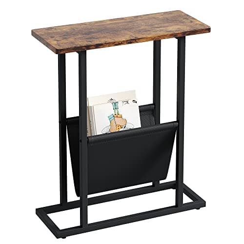 Yusong Narrow Side Table for Small Spaces, Rustic Brown, Slim Storage Holder — Rustic Brown