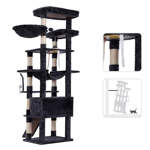 Heybly 78-Inch Multi-Level Cat Tree for Indoor Cats with Plush Perches, Scratching Board, and Caves - Smoky Gray