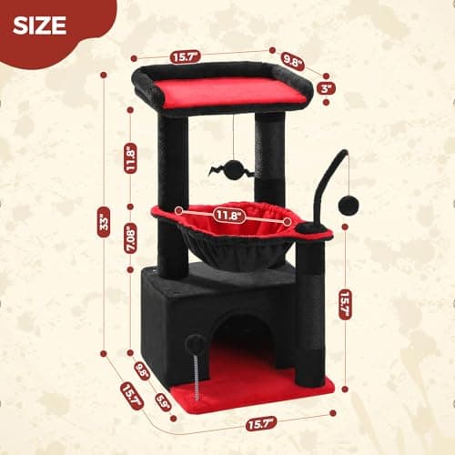 PEQULTI 4-in-1 Gothic Black Cat Tree Tower