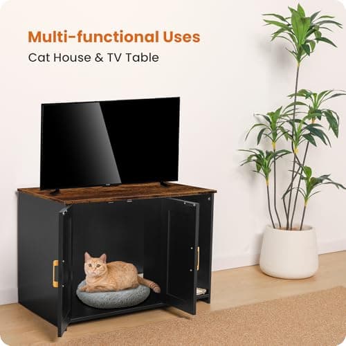 Dwanton Black & Rustic Brown Cat Litter Box Enclosure