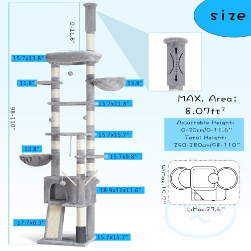 Hey-brother Tall 94.5-106.3 Inch Cat Tree for Large Cats