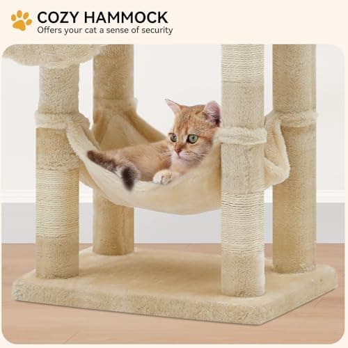 YITAHOME Beige 44in Multi-Level Indoor Cat Tree with Scratch Posts & Hammock