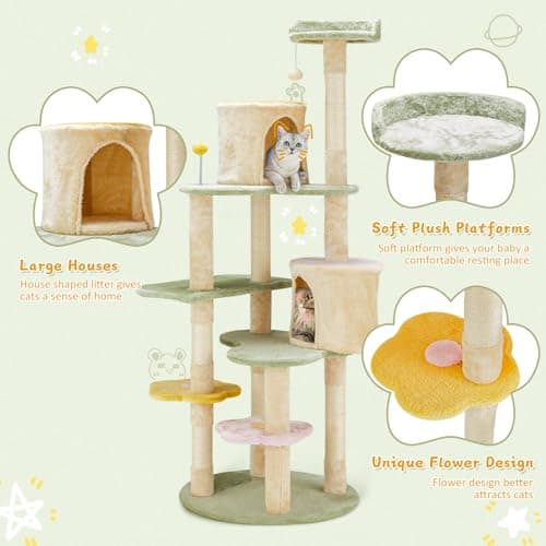 Erinnyees Flower Cats Tree Tower, 63" Multi-Level ScratchProof Playhouse