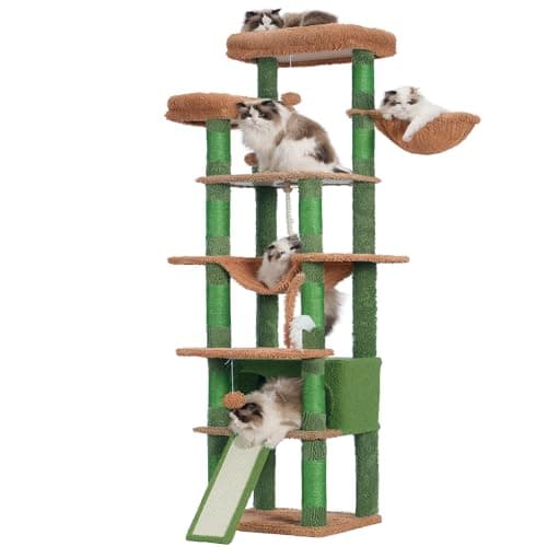 Heybly 68 Inch Multi-Level Cat Tree with Plush Perches and Caves HCT025G — Cactus