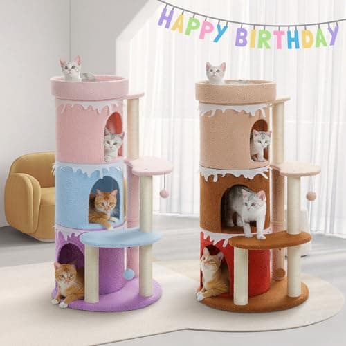 Petepela Pink 43" Cat Tree with 3 Condos for Large Cats