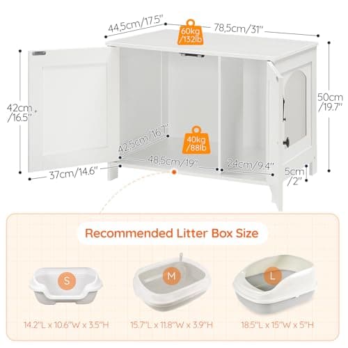HOOBRO Large Wooden Cat House with Hidden Litter Box, White WT03MW01G2