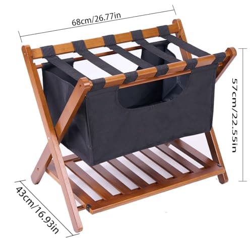 Bamboo Folding Luggage Rack for Guest Room with Shelf