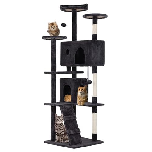 54in Multi-Level Cat Tree with Scratching Post and Cozy Platforms - Space-Saving Indoor Condo for Cats, Pink — Dark Gray