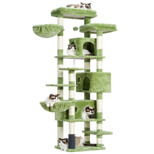 Smoky Gray Hey-brother 74" Multi-Level Cat Tree with 3 Condos & 2 Decks for Indoor Cats MPJ035 — Green