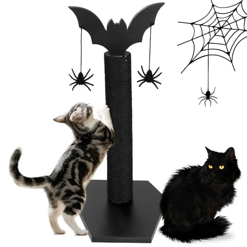 ROYALAY Black Halloween Cat Scratcher with Dangling Toys