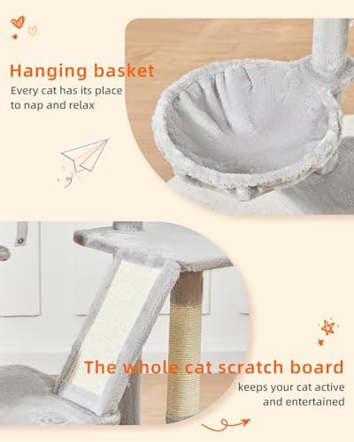 Taoqimiao Light Gray 38.2-Inch Cat Tree with Adjustable Baskets & Lux Perch MS029SW