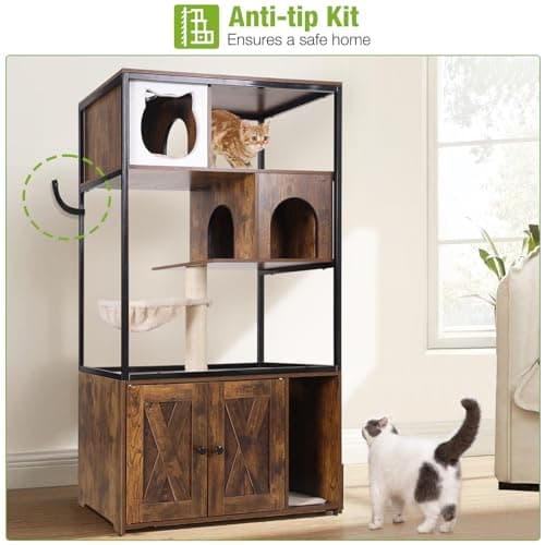 Gutinnie Cat Tree with Hidden Litter Box & Scratching Post, 57.5" Rustic Brown
