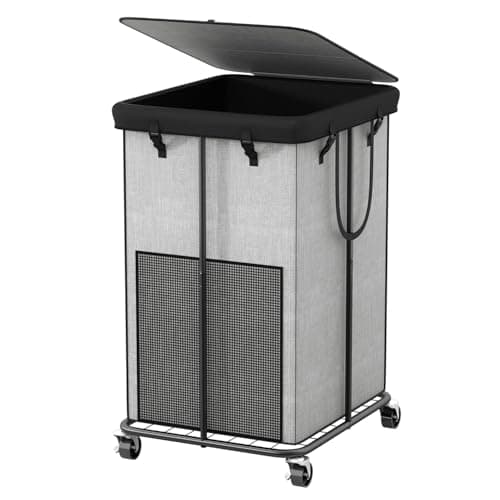 Large Laundry Hamper with Lid & Removable Bag - 110L Grey — White with Lid