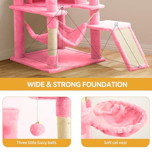 YITAHOME 75 inch Multi-Level Cat Tree with Condos, Scratching Posts, Hammocks, Pink