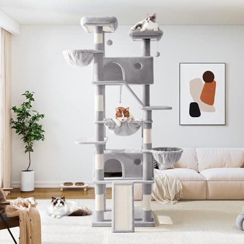 Allewie 81" Tall Multi-Level Cat Tree with Condo, Hammock & Scratching Post, Grey