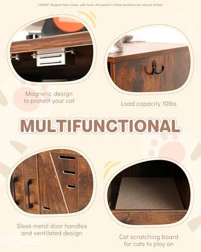 Hidden Cat Litter Box with Vent & Scratch Pad, Rustic Brown, Odor Control, Easy Clean
