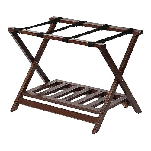 PJ Wood Folding Luggage Rack with Shoe Storage (2 Pack)