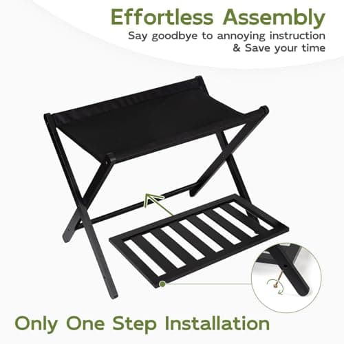 Bamboo Luggage Rack with Shelf | Heavy Duty, Black