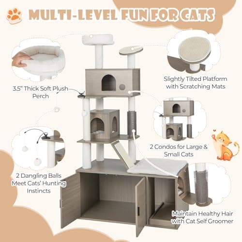 PETSITE 2-in-1 Cat Tree with Litter Box & Condos (68" Tall)